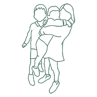 Three Children standing together line drawing