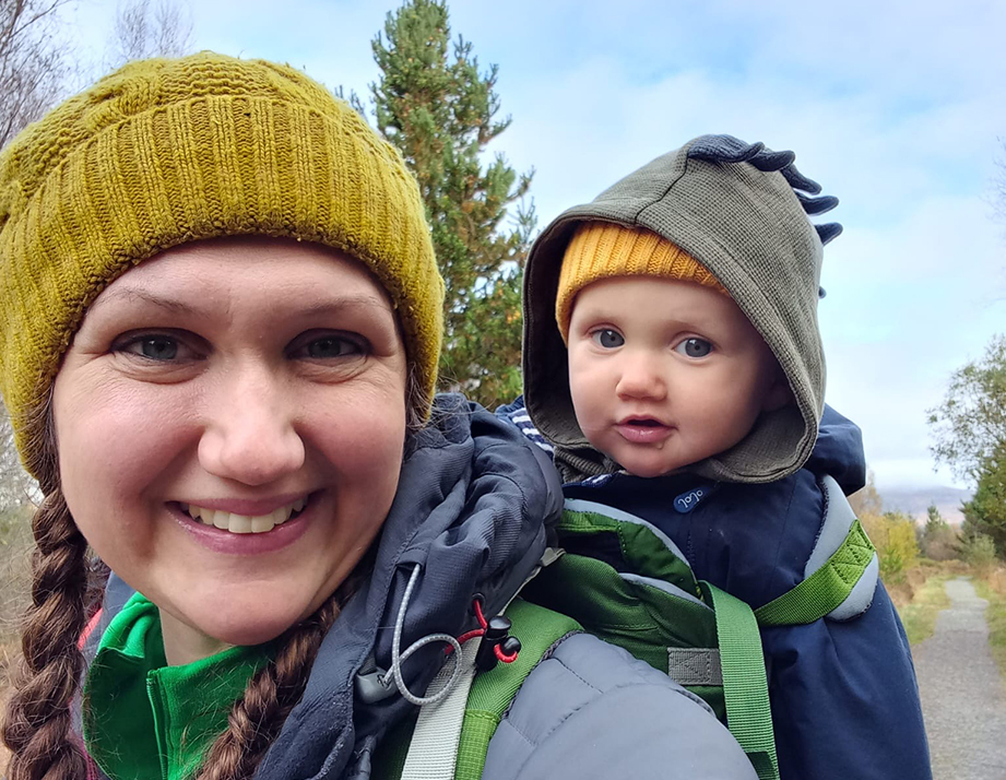Jess out Walking with her Son in a backpack